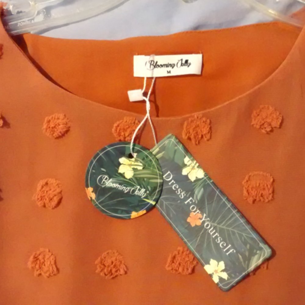 NWT Blooming Jelly Orange Chic Puff Sleeves Dotted Layered Blouse, Size M - Picture 4 of 12